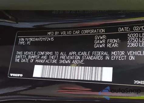 2013 Volvo S80 T6/T6 Platinum/T6 Premier Plus z USA, uszkodzony, nr VIN YV1902AH7D1172415